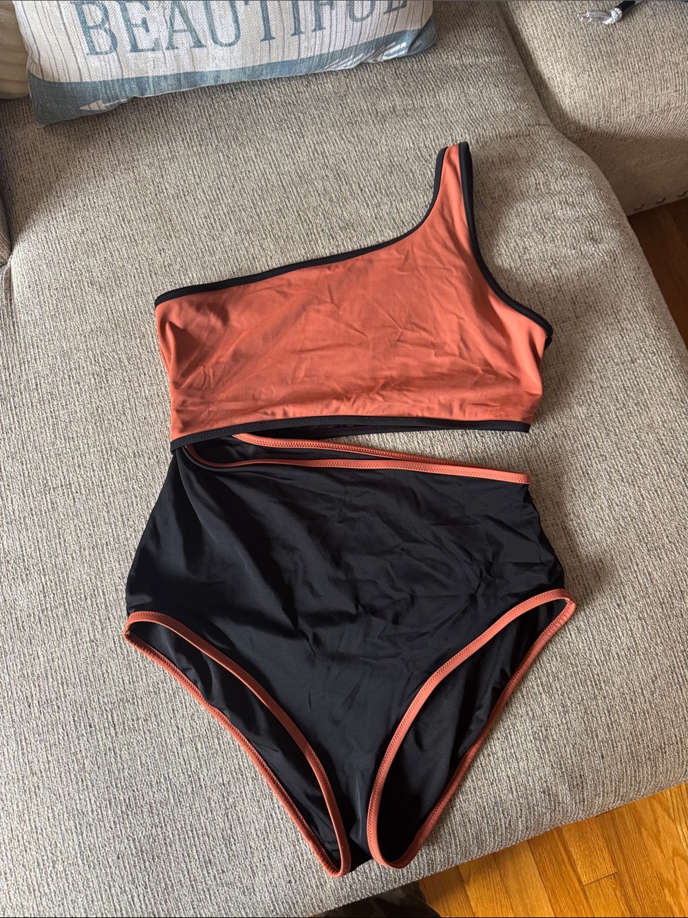 Victoria's Secret Coral and Black One-Shoulder Bikini